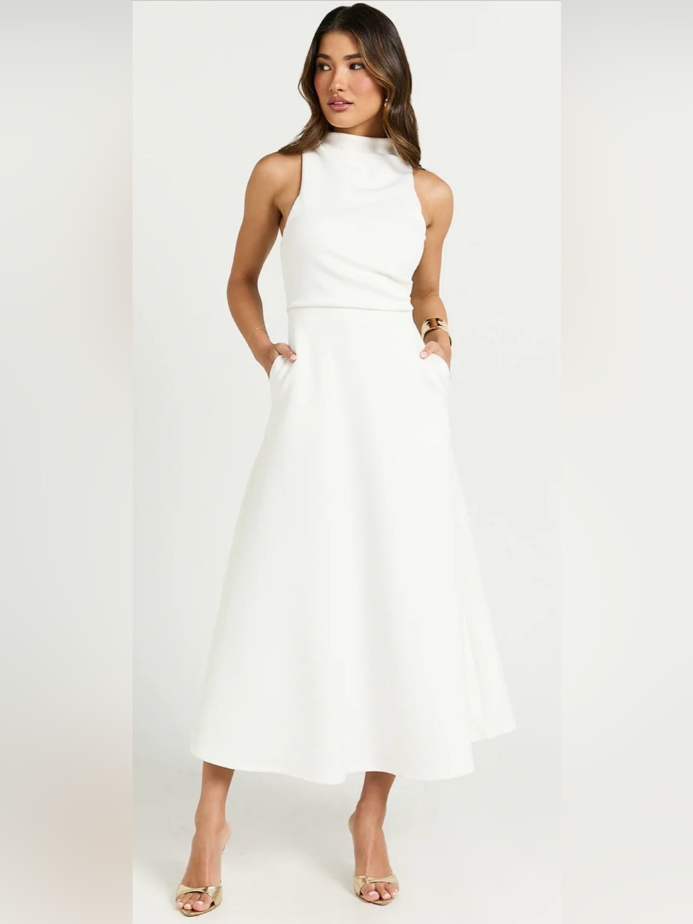 Showpo White High Neck Midi Dress
